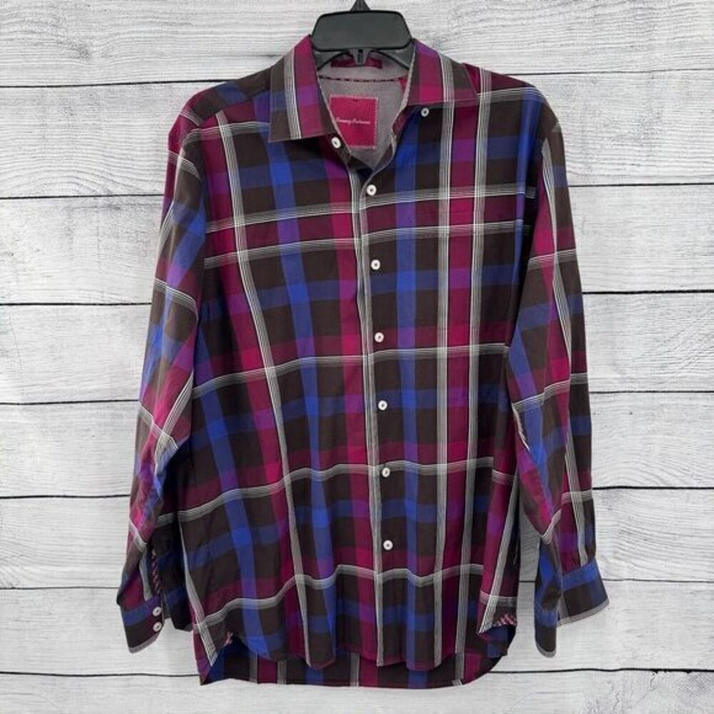 Tommy Bahama Button Up Shirt Size Medium Long‎ Sleeve 100% Cotton Plaid